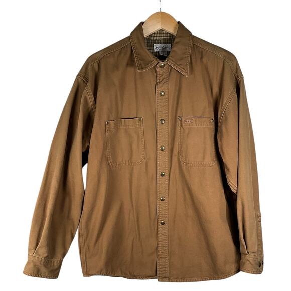 Carhartt Men’s Large Vintage Brown Canvas Snap Shirt Jacket Flannel Lined Work - Picture 10 of 16